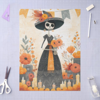 Papier Mousseline Skeleton Lady La Catrina Day of Dead Decoupage