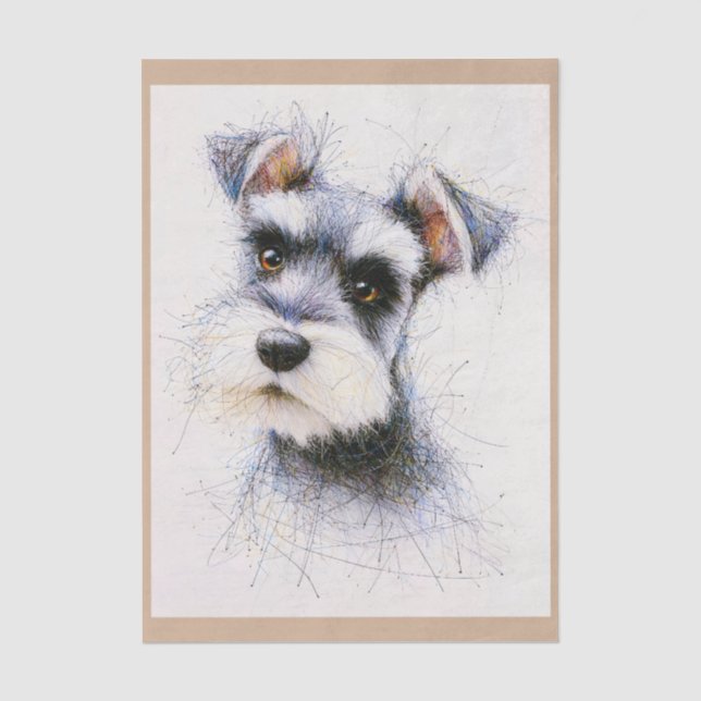 Papier Mousseline Sketch Style Cute Schnauzer Dog EW4L Decoupage (Recto)