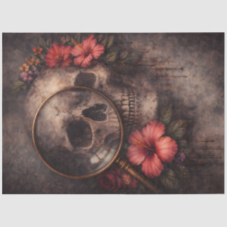 Papier Mousseline Skull and Flowers | Gothic Magnifying Glass Art