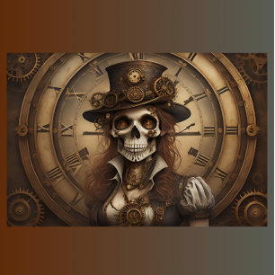 Papier Mousseline Skull Steampunk with clock tissue paper v2