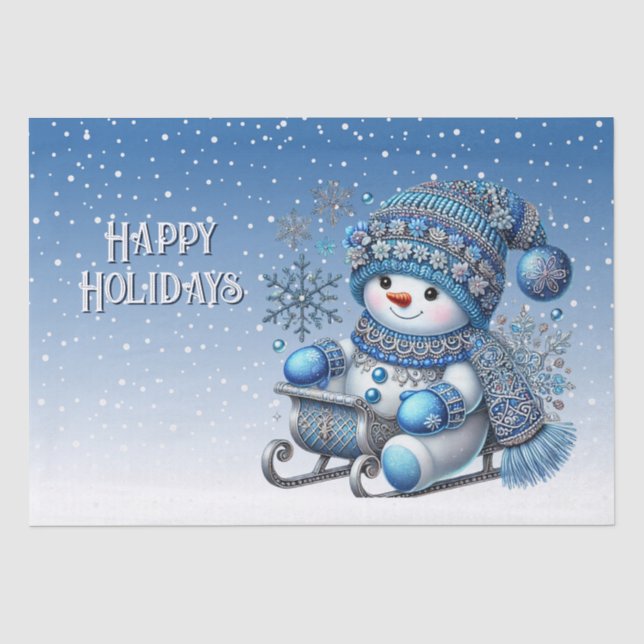 Papier Mousseline Sliding Snowman Noël Fête Papier Tissu (Recto)