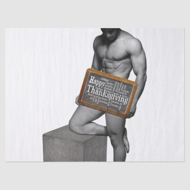 Papier Mousseline SlipperyJoe's Thanksgiving man hot six pack abs un (Recto)