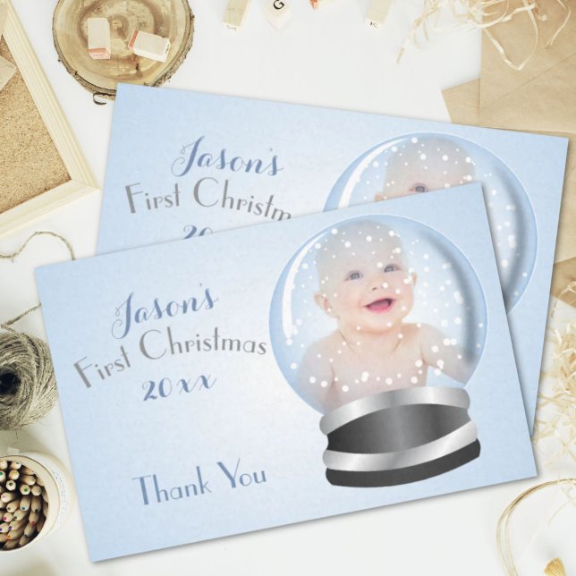 Papier Mousseline Snow Globe bleu garçon Baby's 1st Christmas Photo (Snow Globe blue boy Baby's 1st Christmas Photo Tissue Paper)
