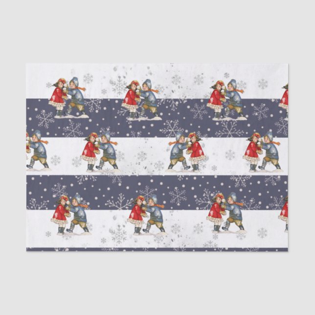 Papier Mousseline Snowball Enfants Noël Flocon de neige rayé (Recto)
