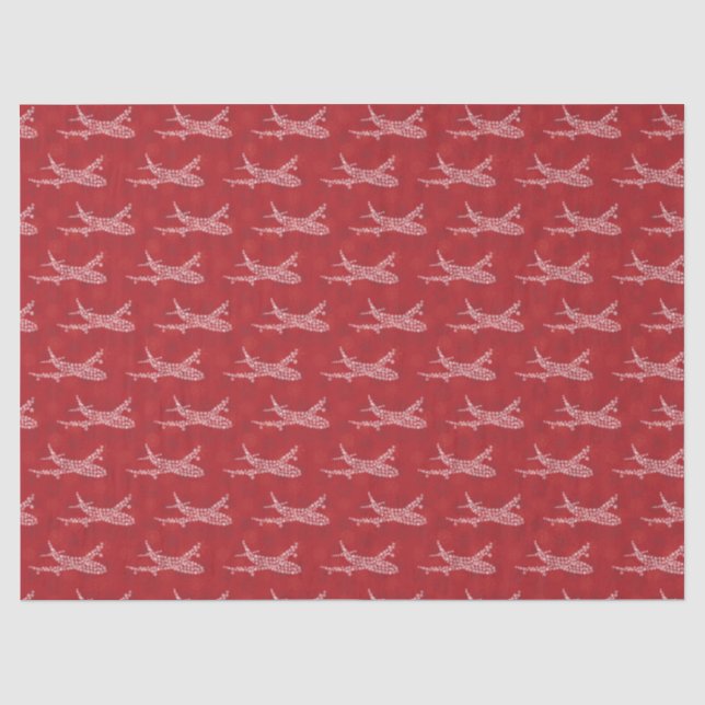Papier Mousseline Snowflake Airplane on red. (Recto)
