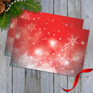 Papier Mousseline Snowflakes blancs étincelles et bokeh en rouge