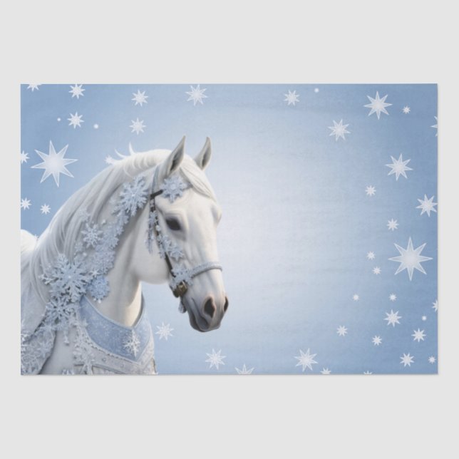 Papier Mousseline Snowflakes Cheval Noël Tissu Papier (Recto)