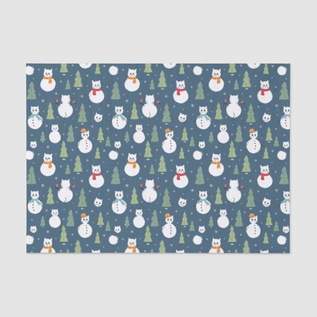 Papier Mousseline Snowman Cats Motif de vacances (Recto)