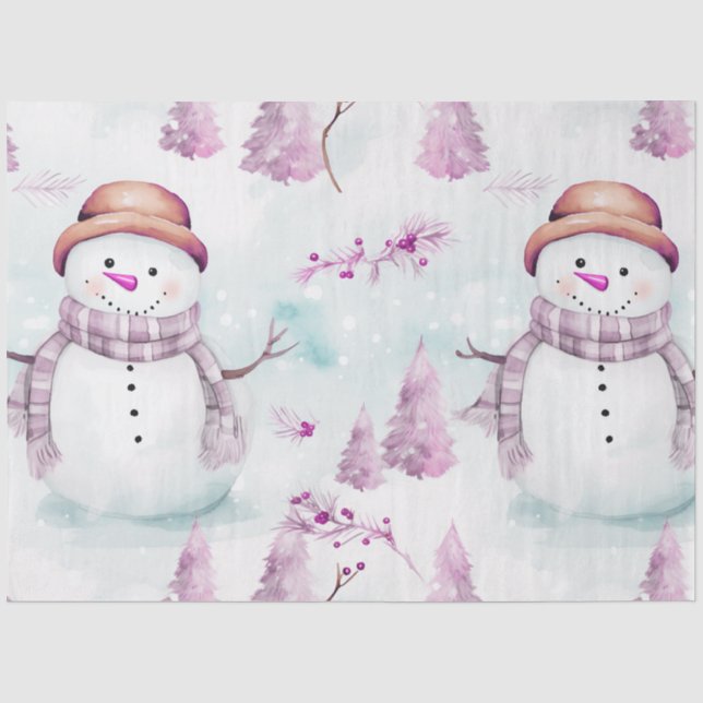 Papier Mousseline Snowmen Arbres de Noël Holly Berries Noël (Recto)