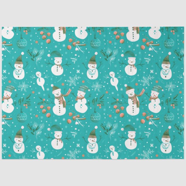 Papier Mousseline Snowmen Berries Snowflakes Verdure Noël (Recto)