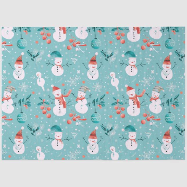Papier Mousseline Snowmen Berries Snowflakes Verdure Noël (Recto)