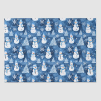 Papier Mousseline Snowmen Blue hiver Noël Motif