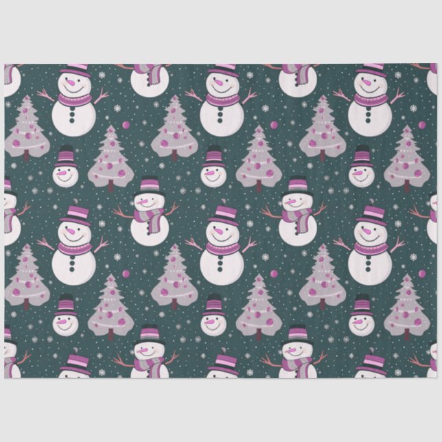 Papier Mousseline Snowmen Snowflakes Noël Arbres Noël (Recto)