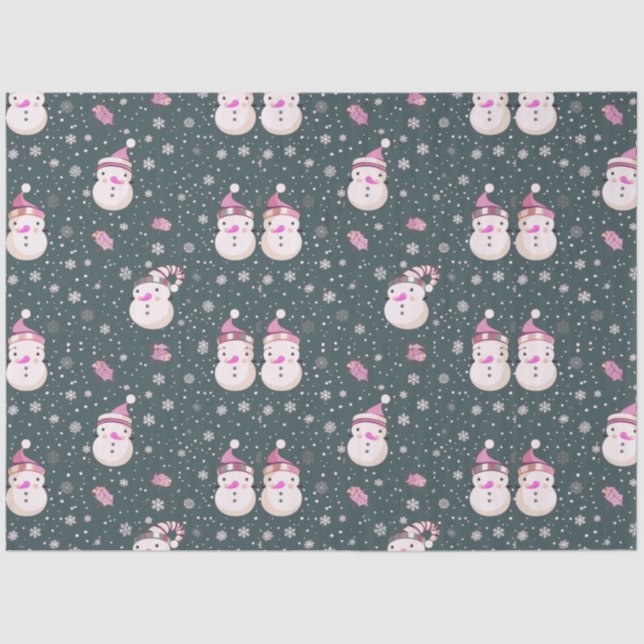Papier Mousseline Snowmen Snowflakes Verdure Noël (Recto)
