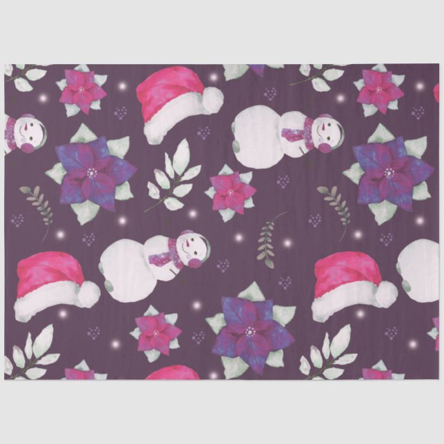 Papier Mousseline Snowmen verdure Santa Chapeaux violet Noël (Recto)