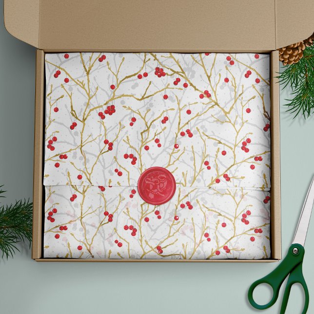 Papier Mousseline Snowy Winterberries Christmas Coordination (Créateur téléchargé)