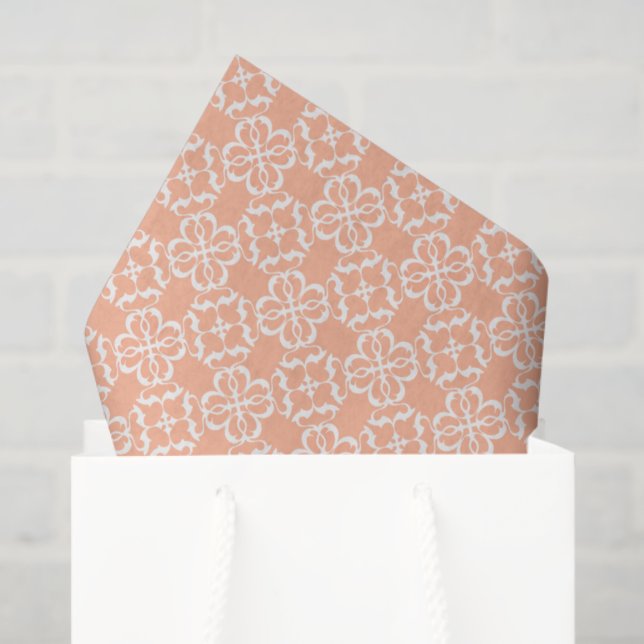 Papier Mousseline Soft Orange & White Floral Lattice Pattern (Sac cadeau)