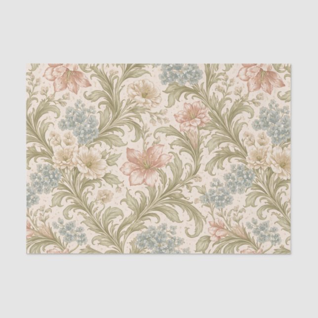 Papier Mousseline Soft Scrollwork Garden Floral Pattern (Recto)