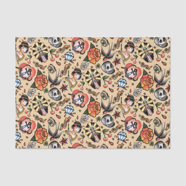 Papier Mousseline Soirée carrelée pour les amateurs de tatouage (Recto)