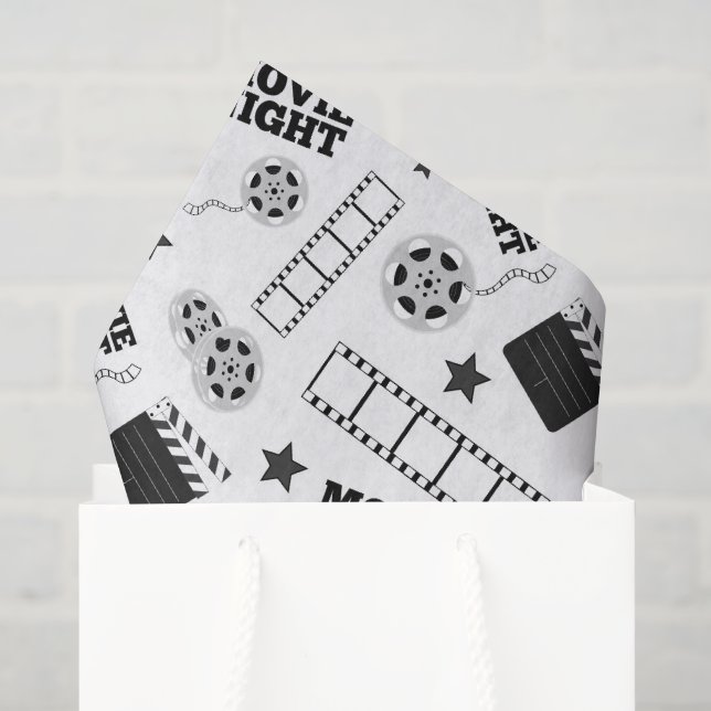 Papier Mousseline soirée cinéma noir blanc (Sac cadeau)