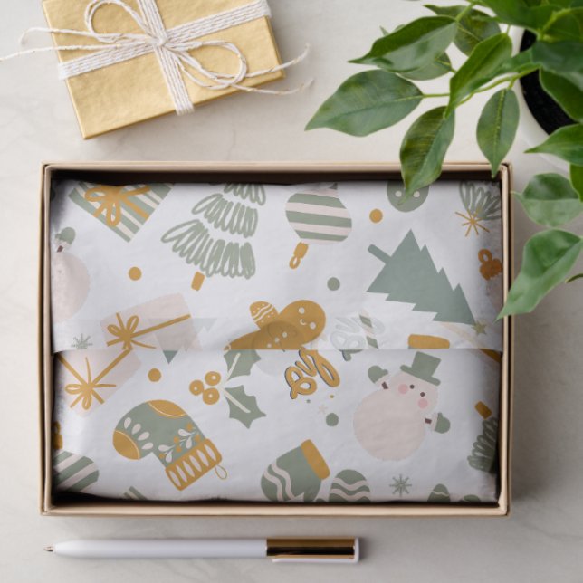 Papier Mousseline Soirée de Noël Vert Et Or (Cadeau)