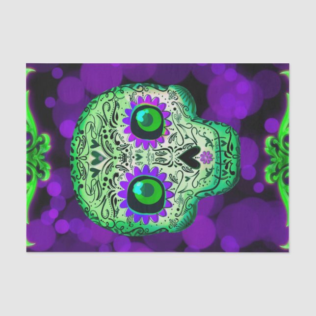Papier Mousseline Soirée d'Halloween verte et violette (Recto)
