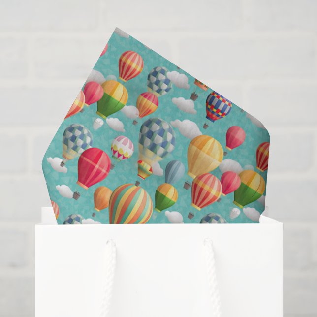 Papier Mousseline soirée montgolfière en carrelage cool (Sac cadeau)