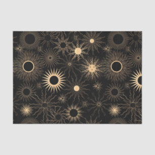 Papier Mousseline Soleil stylisé or soleil burst noir texturé