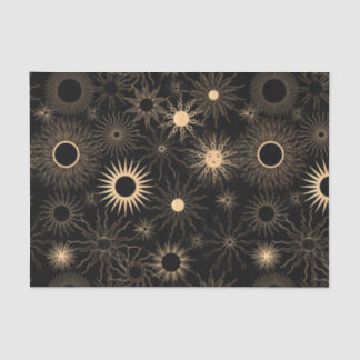 Papier Mousseline Soleil stylisé or soleil burst noir texturé
