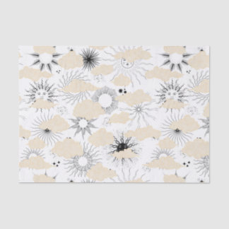 Papier Mousseline Soleils noirs stylisés derrière des nuages tan tex