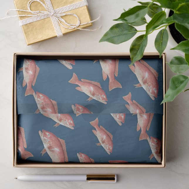 Papier Mousseline Son Snapper Poisson Motif Bleu Foncé Anniversaire (Cadeau)