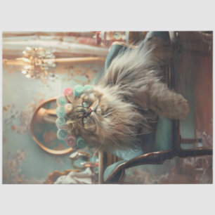 Papier Mousseline Sophistiqué Chat Rose Sage Salon Découpage Tissu