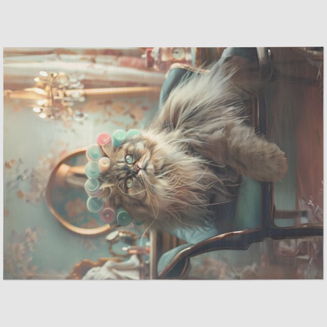 Papier Mousseline Sophistiqué Chat Rose Sage Salon Découpage Tissu (Recto)