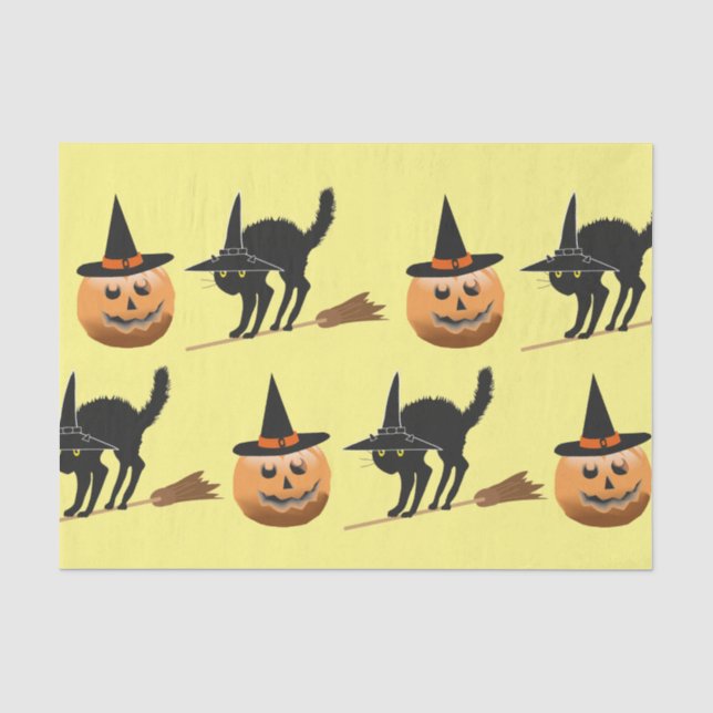 Papier Mousseline sorcière citrouille, chatte noire sorcière hallowe (Recto)