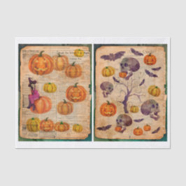 Papier Mousseline Sorcière d'Halloween vintage et découpage du crâne