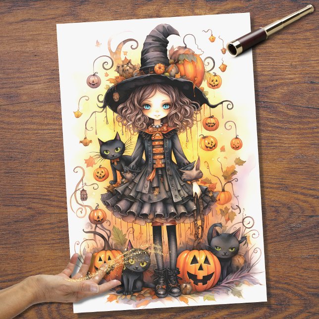 Papier Mousseline Sorcière fille 6 Halloween papier découpage (Créateur téléchargé)
