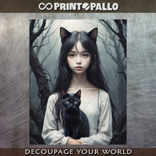 Papier Mousseline Sorcière furry asiatique avec chat noir
