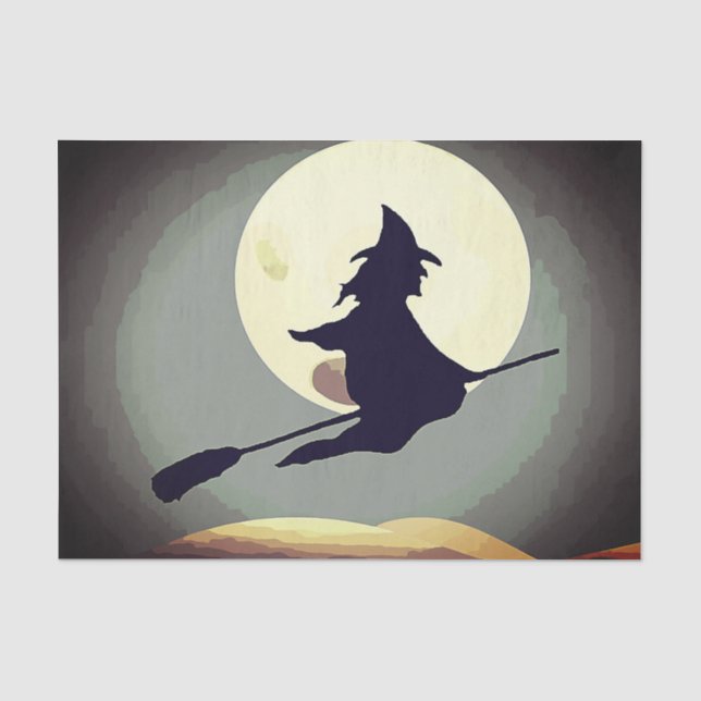 Papier Mousseline Sorcière volante avec pleine lune (Recto)