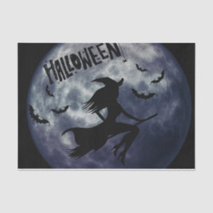 Papier Mousseline Sorcière volante d'Halloween avec Pleine lune