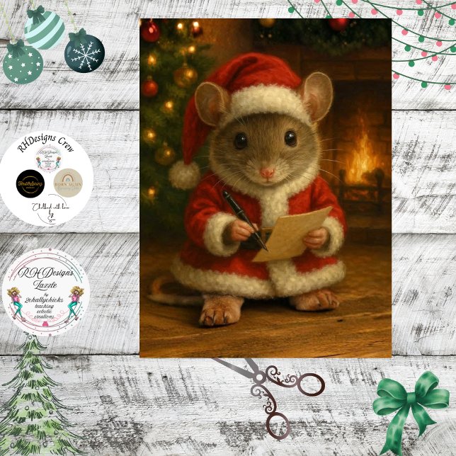 Papier Mousseline Souris de Noël découpage écrivant une lettre (Créateur téléchargé)