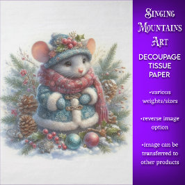 Papier Mousseline Souris de Noël en bois rustique découpage