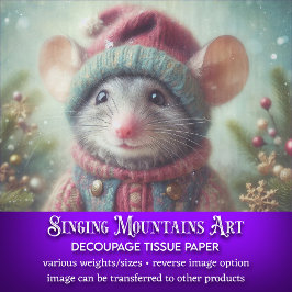 Papier Mousseline Souris fantaisiste en decoupage de chapeau de Noël