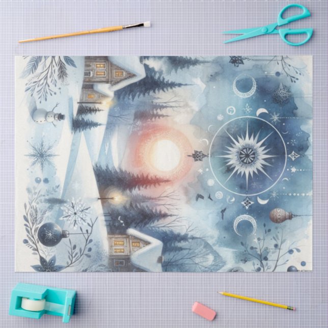 Papier Mousseline Sous la lune solstice Bois d'hiver (Artisanat)