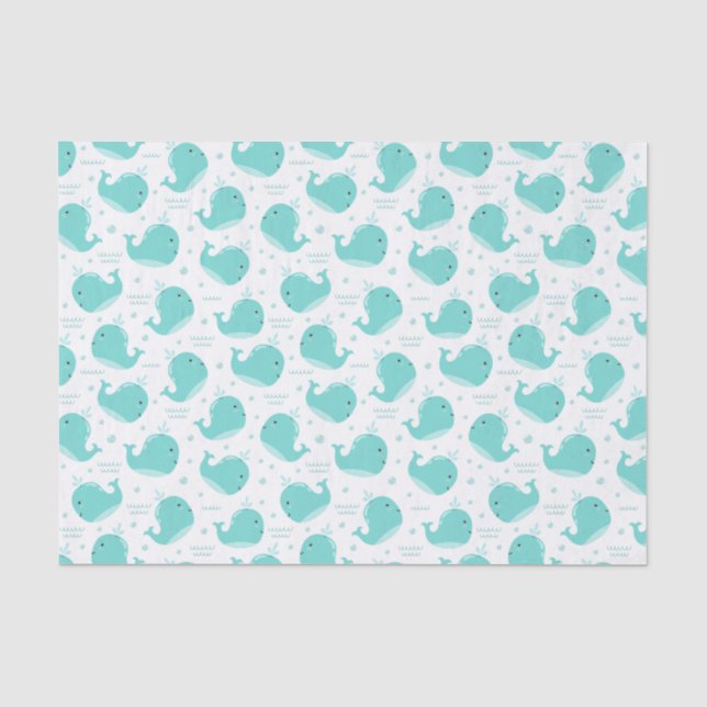 Papier Mousseline Sous la mer Baleines Bleues Nager et s'amuser (Recto)