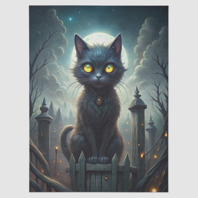 Papier Mousseline Spooky Moonlit Black Cat Halloween Decoupage (Recto)