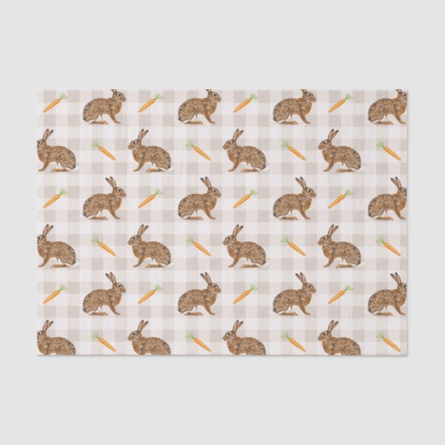 Papier Mousseline Spring Hare And Carrots Beige Gingham Easter (Recto)