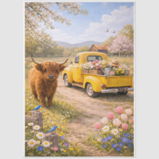 Papier Mousseline Springtime Highland Cow 