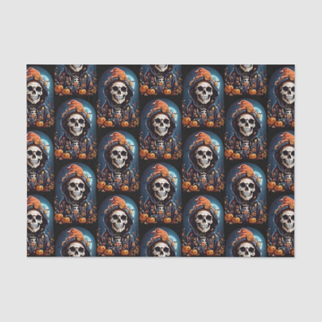 Papier Mousseline Squelette éffrayant avec Motif Citrouille mal (Recto)