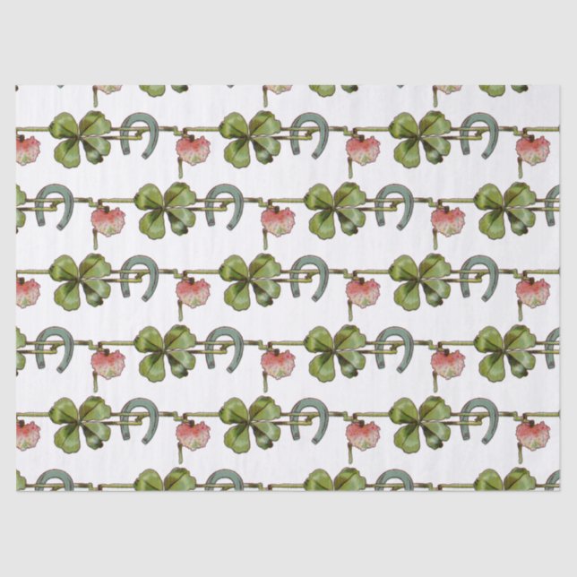 Papier Mousseline ST PATRICK'S DAY, SHAMROCKS ET HORSESHOE White (Recto)