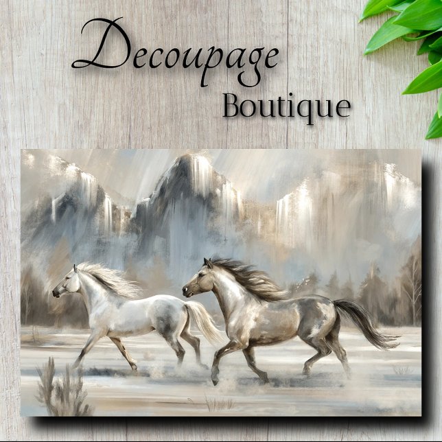 Papier Mousseline Stalliles Neutres Douces Avec Découpage Montagne (Soft Neutral Stallions with Mountains Decoupage Tissue Paper)